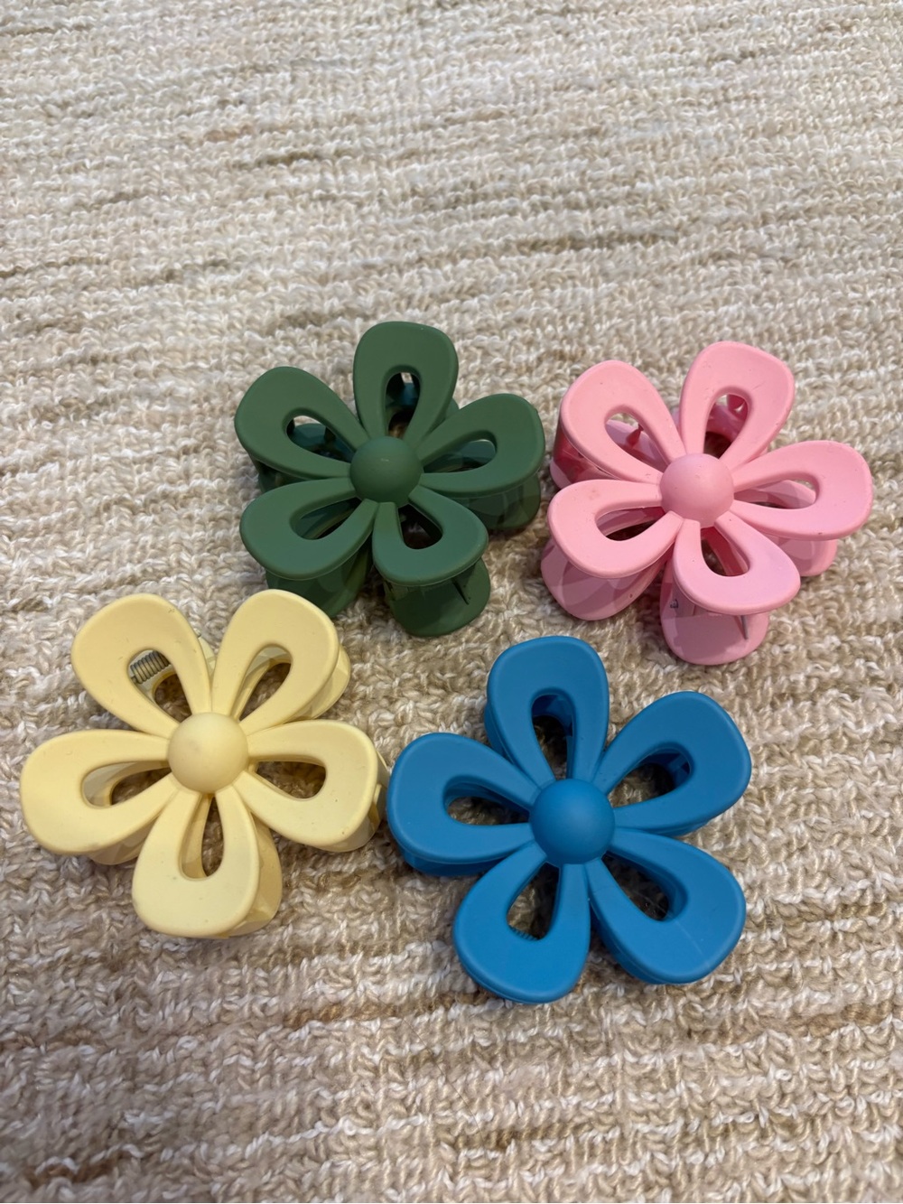 Flower Hair Clips - Pink, Green, Yellow & Blue